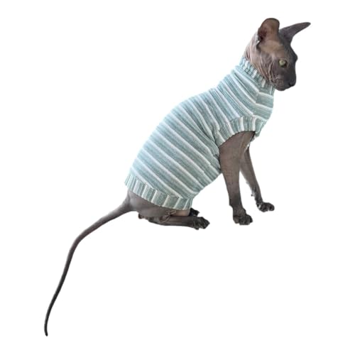 Tee-shirt chat Sphynx en velours côtelé menthe rayé taille L - 3