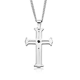 Gem Stone King Lightweight Scratch-Proof Tungsten Carbide Cutout Black Spinel Cross Pendant Necklace...