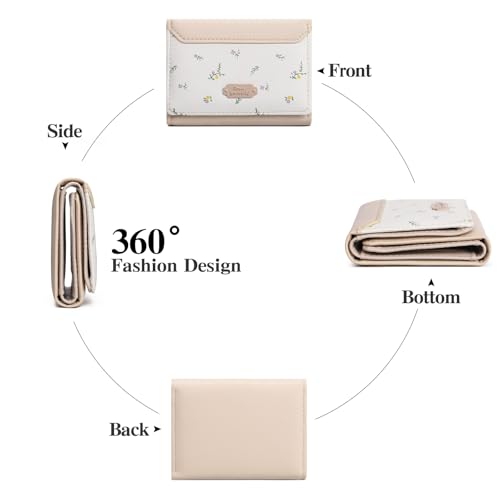 Image of GAEKEAO Small Wallet Women Leather Girls Cute Wallets Ladies Mini Trifold Card Holder Floral Pattern with ID Window Purse