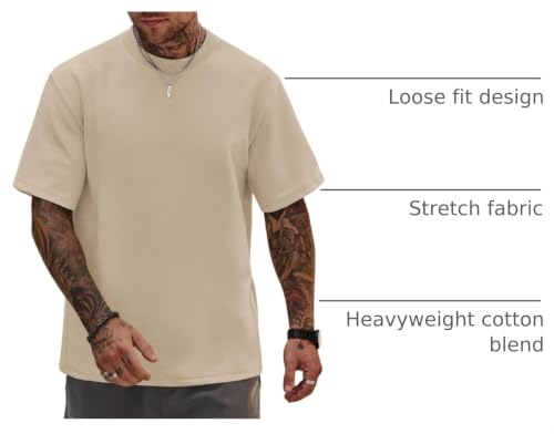 Image of Herberton Mens Oversized T-Shirts Heavyweight Cotton Stretch Fashion Thick Tee Tops (S-3XL)