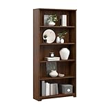 Bush Furniture Tall 5 Shelf Bookcase, Large Open Bookshelf, Sturdy Display Cabinet for Living Room or Home Office, Cabot Collection, Modern Walnut