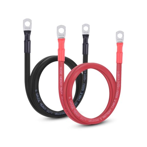 Image of 6 AWG Flexible Battery Cable with 5 /16 inch Terminals - OFC Pure Copper Inverter & Welding Wire for Automotive Solar RV Motorcycle (Red + Black 3FT Pair)