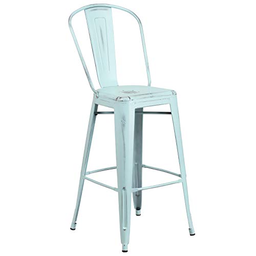 Flash Furniture Commercial Grade 30" High Distressed Green-Blue Metal Indoor-Outdoor Barstool with Back - Image 2