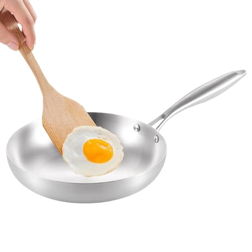 Dgayaeic Sartén de acero inoxidable, sartén profunda, utensilios de cocina, herramienta de cocina versátil, compatible con todas las fuentes de calor, 22 cm, perfecta para freír filetes y huevos y