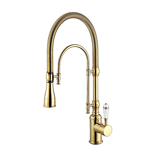 LUNEZY Kitchen Sink Mixer Tap, Brass, Pull Down, Gold/Chrome