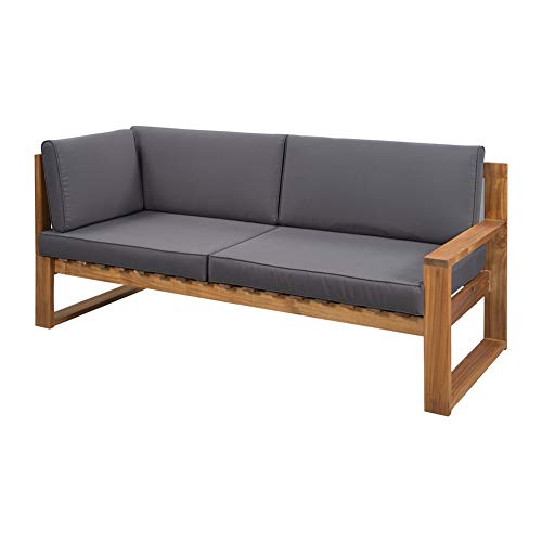 Yswh 3 Pieces Outdoor Patio Furniture Set, Acacia Wood Sectional Sofa Sets With Seat Cushions, Strong Wooden Frame Conversation Set With Slatted Tabletop Tea Table #TOP5
