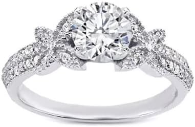 Jewels by Parijaat 1.60 CT Round Cut Created White Diamond Butterfly Wedding Engagement Ring In 14K White Gold Plated 925 Sterling Silver
