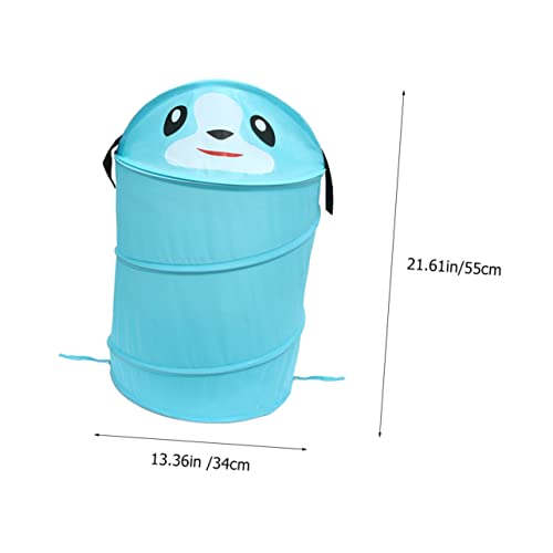 Orfofe Foldable Laundry Basket Bedroom Basket Laundry Storage Basket Storage Bucket Barrel Sky-Blue Child Spring Steel Wire Cartoon Laundry Basket Clothes Storage Basket #TOP1