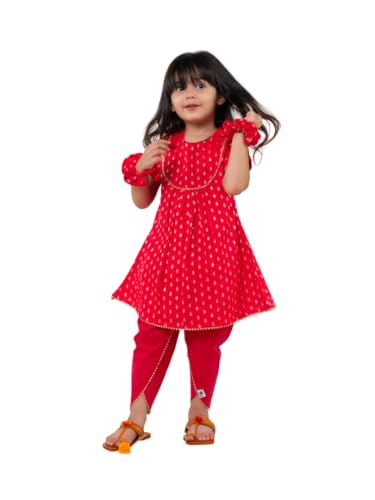 Image of POLKA TOTS Girls Cotton Kurta Dhoti Set | Traditional Ethnic Wear for Kids Girls | Festival Dress for Diwali Navratri Pooja Wedding Party | Indian Traditional Outfit for Girls | 6 Months - 8 Years
