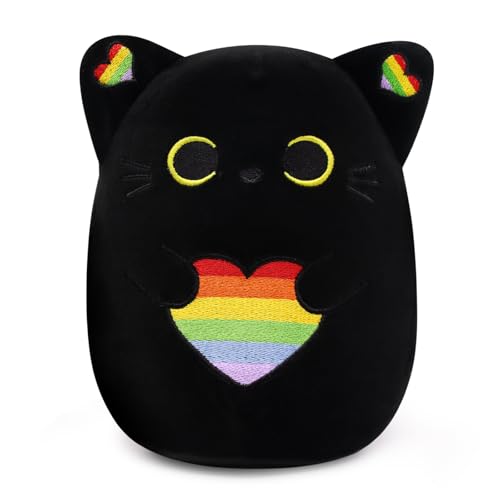 Leokawin Black Cat Plush,Cute Rainbow Pride Plush Black Cat Stuffed Animal for Home Party Pride Decorations,Soft Rainbow Kitten Stuffed Toys Pride Gifts for Kids Boyfriends Girlfriends
