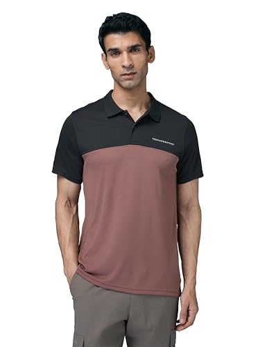 Image of TECHNOSPORT Men's Slim Fit Color Block Half Sleeve Polo Neck T-Shirt with Technocool+, UPF50+ Sun Protection for Gym, Sports & Regular Use