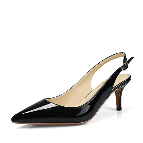 Women's Patent Leather Pointed Toe Elegant Kitten Heel Slingback Dress Pump Shoes