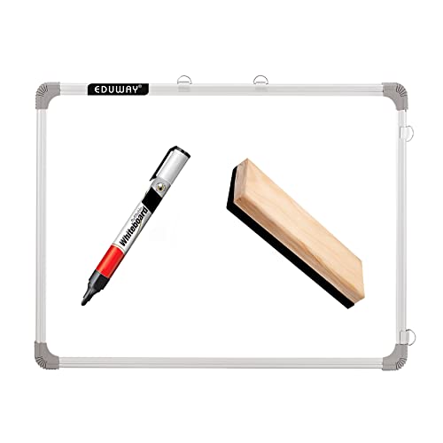 JS MART Non Magnetic Wooden Melamine Medium Whiteboards and Duster Combos Digi Study Lab.in Eduway 1.5x2 Feet Non-Magnetic Double-Sided Whiteboard and Chalkboard Combo with 1 Marker and 1 Duster | Ideal Use for Home, Office, Kids with Sliding Hanging Clips, Robust Aluminum Frame and Smooth Melamine Surface (60x45cms)