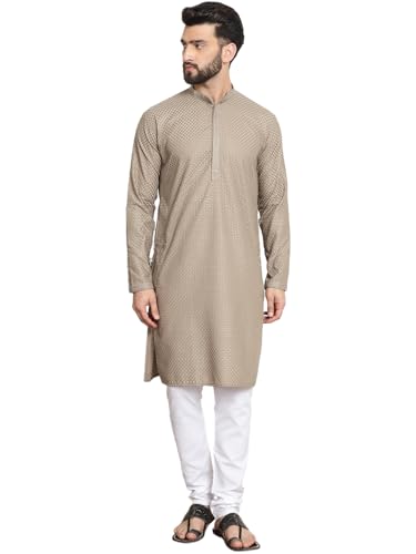 Image of SOJANYA (Since 1958 Men's Cotton Embroidered Thread Work Kurta With white churidar Pyjama