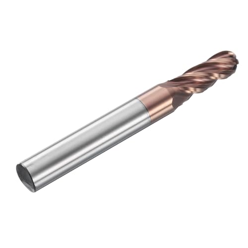 Image of HARFINGTON Ball Nose End Mill 4 Flute 17 /64 inch Diameter 5 /16 inch Shank Tungsten Carbide TIN Coated Spiral CNC Router Bits 3 /4 inch Cutting Length Single End Ball for Carving Engraving Grinding