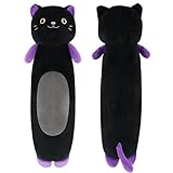 22” Long Cat Plush Body Pillow, Cute Black Cat Stuffed Animals, Lucky Kitty Squishy Soft Plushies Toy, Gifts for Kids Girls and Boys, Birthdays, Halloween, Christmas
