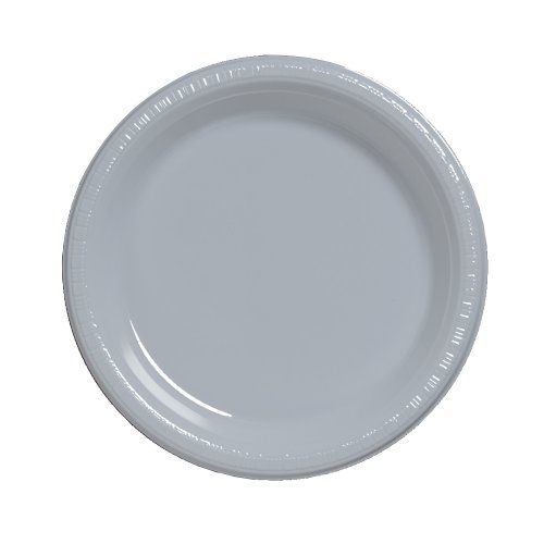 Creative Converting Touch of Color 20 Count Plastic Banquet Plates, Shimmering Silver