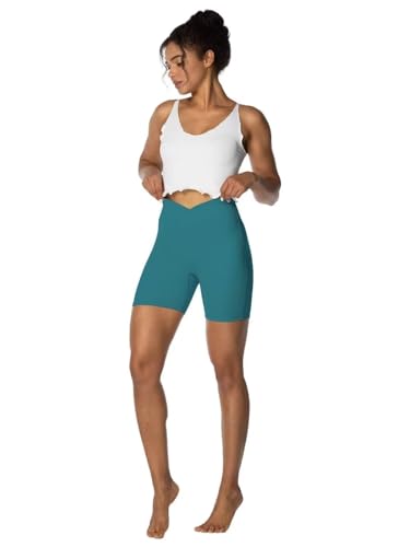 Image of Sunzel Crossover Biker Shorts for Women, No Front Seam V High Waist Yoga Workout Gym Shorts with Tummy Control