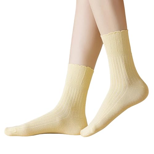 DONBIQI Light Yellow Socks for Women Soft Combed Cotton Socks (US Numeric 5 9 Regular Regular Light Yellow_1 pairs)