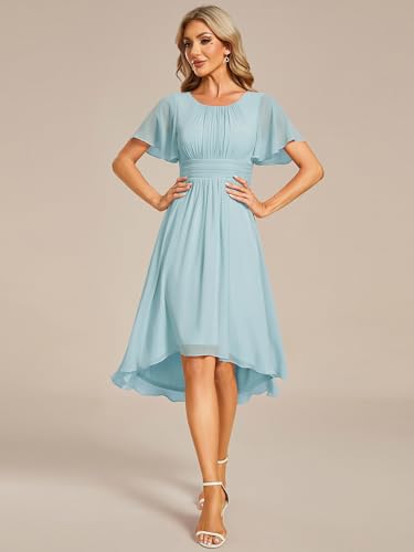 Image of Ever-Pretty Women's Chiffon Crew Neck Empire Waist Wedding Guest Dress Summer Short Sleeve Semi Formal Dresses 02053