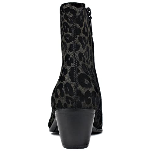 OSSTONE Men Chelsea Ankle Boots Leather Leopard Boot with Side Zipper Heel Boots OS-JY047-US-R3
