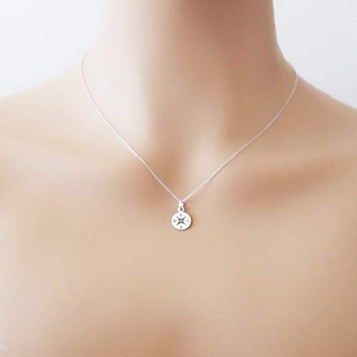 Sterling Silver Tiny Compass Charm Necklace, 18"