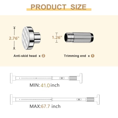Image of Sliver Tension Curtain Rod 41-67In, Curtain Rod No Drilling for Window or Bathroom,Outdoor Tension Rods for Patio, Heavy Duty Shower Rod,Rod Diameter 1.26In-One-bond stretching