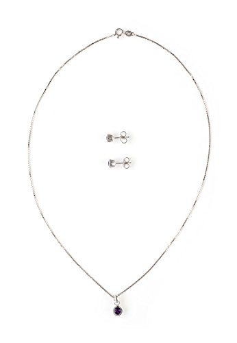 Preisvergleich Produktbild Silvancé - Damenschmuck Schmuckset - 925 Silber, rhodiniert - echter Edelstein: Amethyst - Länge: 45cm - P3845A-E2266ACB