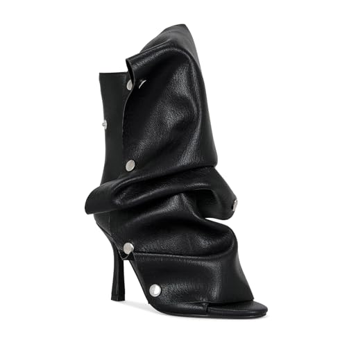 RKQ Women's Black Open Toe Slouchy Stiletto High Heel Ankle Boots