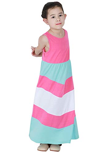 FLITAY Boat Neck Mommy and Daguhter Dress Swing Hem Stripe Dress Womens and Girls A Line Sleeveless Mom and Children Dress4