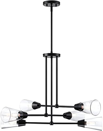 DESIGNERS FOUNTAIN Norro 6-Light Chandelier, 33.5 Inch Hanging Ceiling Fixture, Clear Glass Shades, Matte Black, D290C-6CH-MB