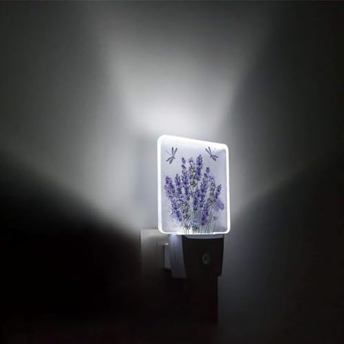 Image of Purple Lavender Plug-in LED Night Light,Purple Dragonfly Nature Angel Auto Dusk to Dawn Sensor Nightlights Plug into Wall,White Energy Efficient Night light for Bedroom,Bathroom,Kitchen,Stairs,Hallway
