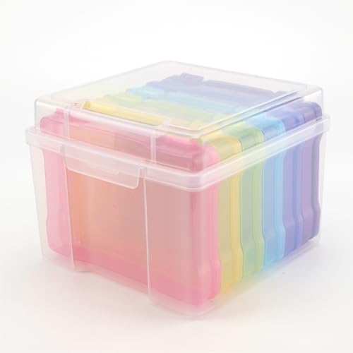 Weskjer Transparent Photo Storage Boxes 5x7 Inches, 6 Colorful Inner Storage Boxes Seed Storage Box Can Hold 600 Photos For Storing Photos Postcards Seeds Office Supplies Jewelry