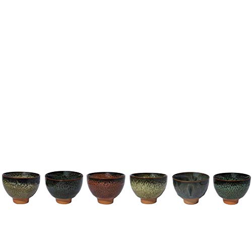 Mtoye 6Pcs Handmade Chinese Small Ceramic Tea Set Sake Cups Set Of 6，2.5Oz 6 Colors Pottery Teacups #TOP1