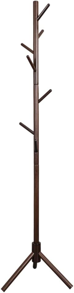 BAOYOUNI Standing Wooden Coat Rack Modern Garment Stand Hall Tree Jackets Hats Purses Hanger Holder with 8 Hooks for Bedroom, Living Room, Entryway, Office 68.5'' H x 16.92'' W - Brown