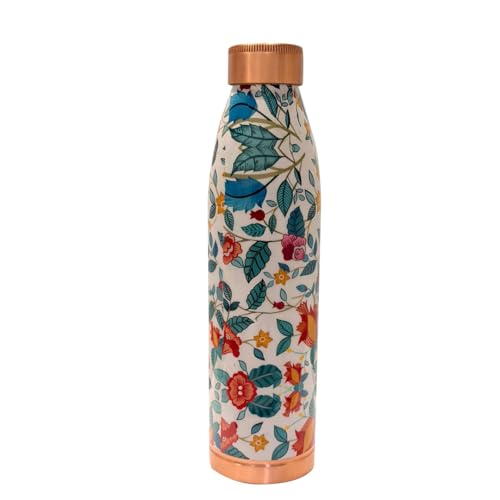 Image of ATTRO Slim Copper Bottle Design Boosts Immunity Leakproof & Lightweight |Anti-Bacterial, BPA Free with Secure Cap for School, Travel, Gym & Work 1000ml Floral Fantasy