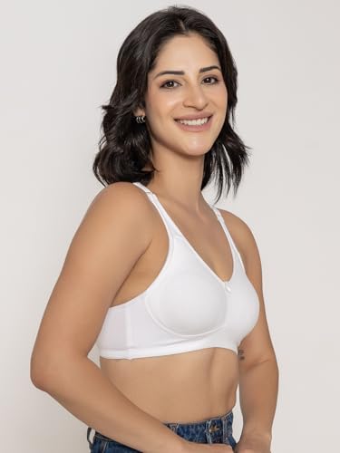Image of INKURV Seamless Non-Padded Bra for Women | Non-Wired Cotton Full Coverage T-Shirt Bra | Thin Adjustable Straps | Double Layered Cups | Anti Sag Lift Up Support | Luna Combo of 2