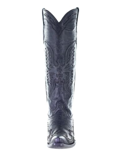 CORRAL LADIE'S VINTAGE SOLID BLACK TALL EAGLE OVERLAY, SNIP TOE, LEATHER SOLE, WESTERN, A40472