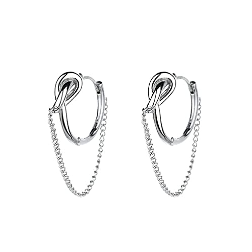 Pendientes de aro con cadena de plata 925 para mujer hombre con borla pequeña