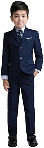 YuanLu Boys Colorful Formal Suits 5 Piece Slim Fit Dresswear Suit Set (Navy Blue, 14)