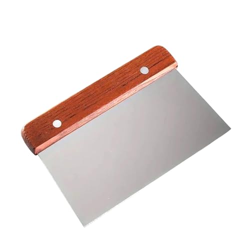 Nhgkju Cortador de masa de acero inoxidable con mango de madera, 16 x 10,7 cm, espátula versátil para pizza, pasteles, pan, hoja de acero inoxidable apta para alimentos y mango ergonómico