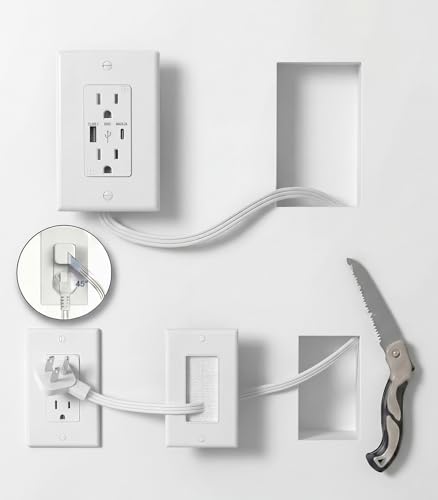 in-Wall Cable Management Kit with Recessed Outlet Box Dual Outlet Extender with 4.2A Type C/A USB Ports 9.8ft Extension Cord Easy Install w/Drywall Saw UL Listed TR Safe Outlet Relocation Kit
