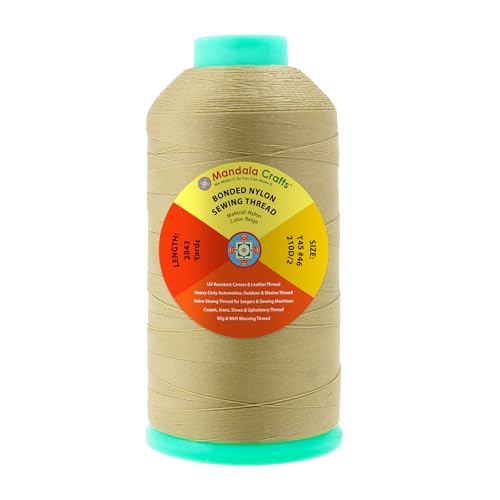 Mandala Crafts Size 46 210D T45 Beige Bonded Nylon Thread, 2843 YDs