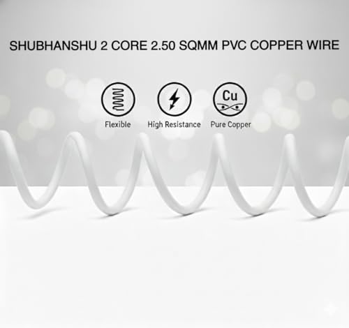 Image of 2 Core X 2.50 SQMM Copper Round Wire | PVC Insulated Flexible Electric Cable | ISI Certified | Pure Copper Cable | 90 Meters | White | Round