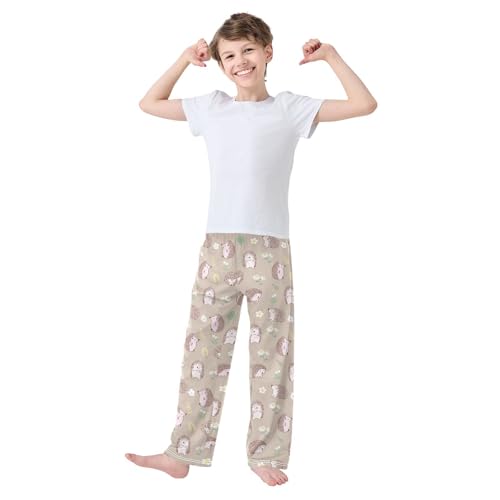 Hedgehog Wildflowers Boys Long Pants Soft Trousers Elastic Waist Kids Lounge Bottoms with Pockets S-XL2