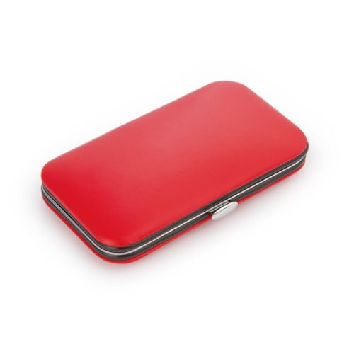 Kit Manicure 7 Peças com Estojo, Tesoura, Cortador de Unhas, Alicate, Lixa, Pinça, Múltiplas Cores (Vermelho)