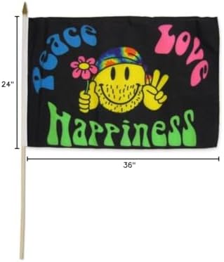 12x18 12''x18'' Peace Love & Happiness WOODEN Stick Flag (24INCH Wooden Staff) Super Polyester INDOOR/OUTDOOR Decor SUPER polyester material FLAG PREMIUM Vivid Color and UV Fade Resistant image 4