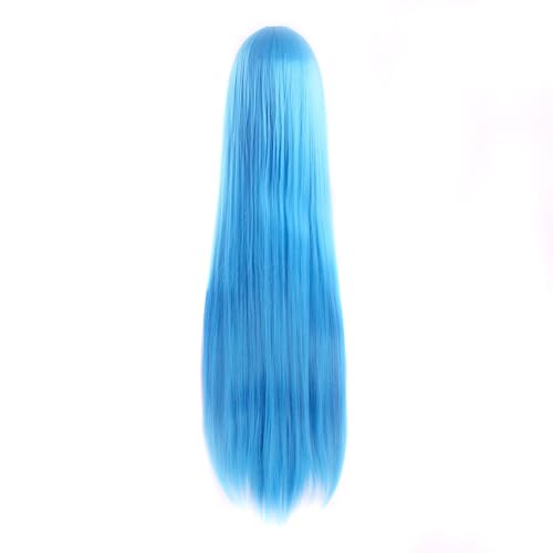 Image of MapofBeauty 40 Inch Oblique Bangs Anime Long Straight Wig, Cyan Blue