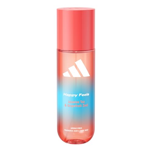 adidas Vibes Happy Feels Acqua profumata spray per corpo e capelli, da Donna, Mood Boosting, Note di Tè al Gelsomino e Scorza di Pompelmo, Per Ogni Occasione, 236 ml