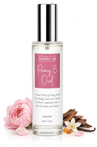 Image of Atelier 38 Peony & Oud Room Spray for Home 100ml - Luxury Room Spray Fragrance, Natural Air Freshener Spray for Home, Bedroom & Bathroom Air Freshener, Home Fragrance Mist, Made in Surrey Hills